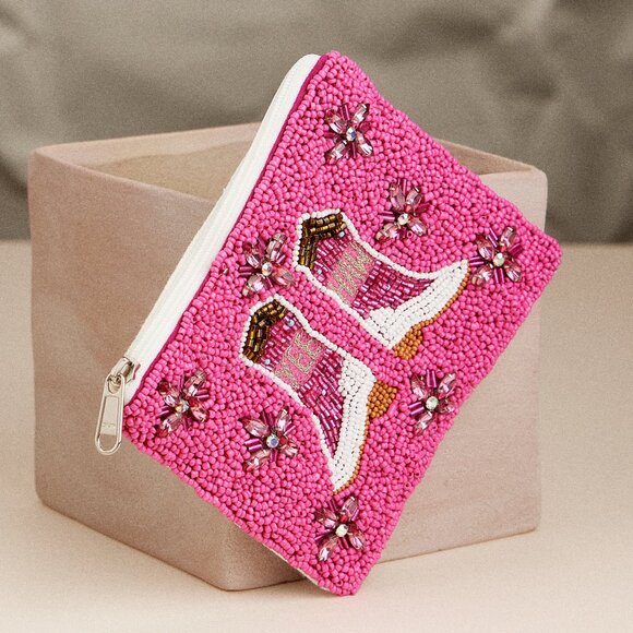 Yee Haw Western Cowgirl Sparkle Beaded Pouch Wallet Bag Pink NEW Gift NWT - Picture 4 of 4